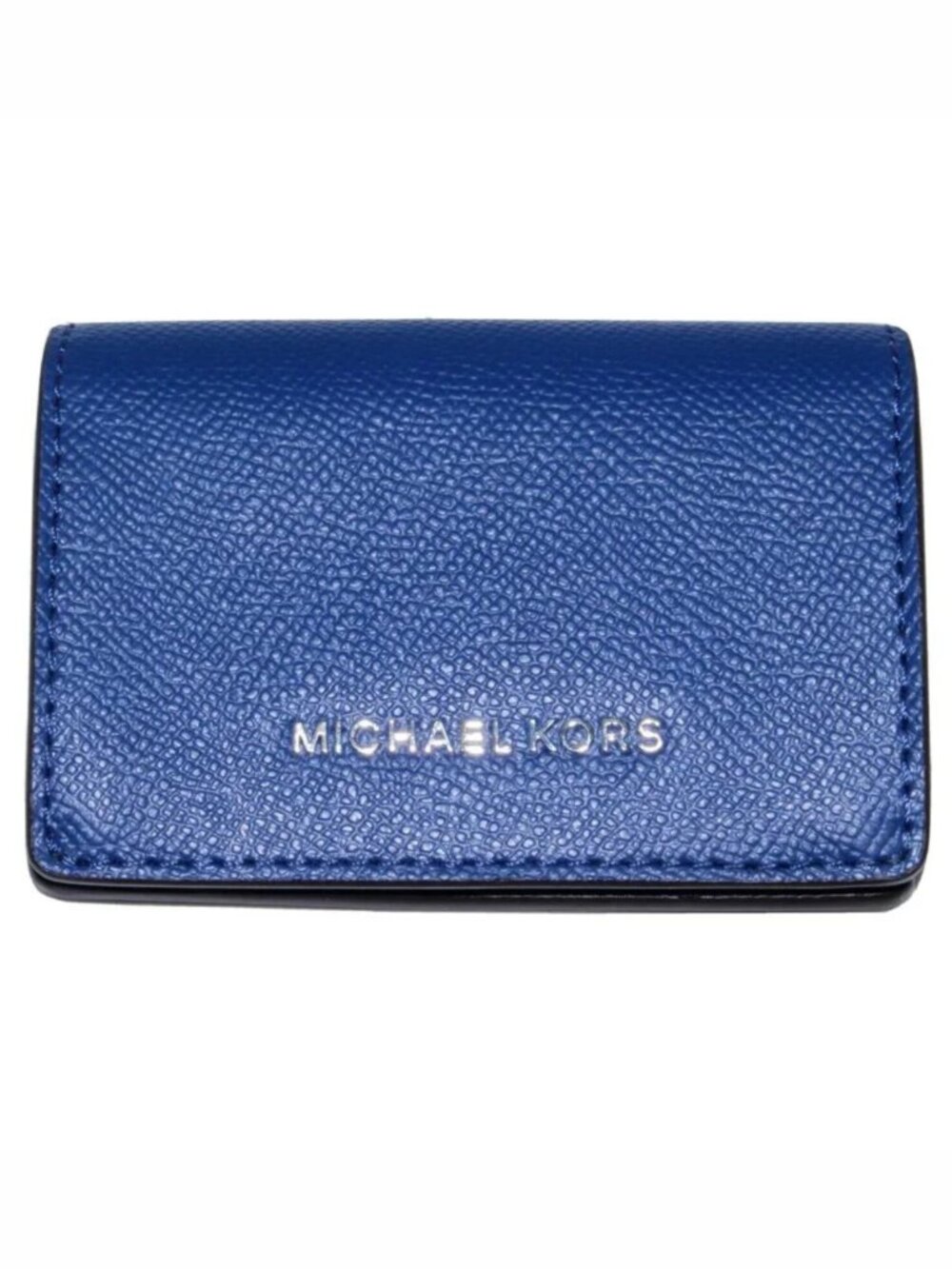 MICHAEL KORS Jet Travel Card Case Wallet MK Blue Pebble Leather NWT